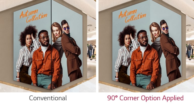 Content is effectively displayed, even when the screen is installed on a 90° corner.
