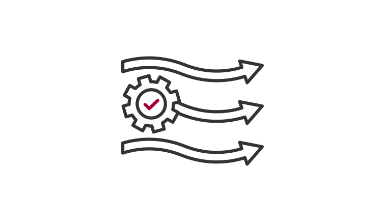 Um ícone que representa o recurso Optimize Airflow da unidade interna da LG é representado por uma engrenagem e setas direcionais que simbolizam o movimento eficiente do ar.