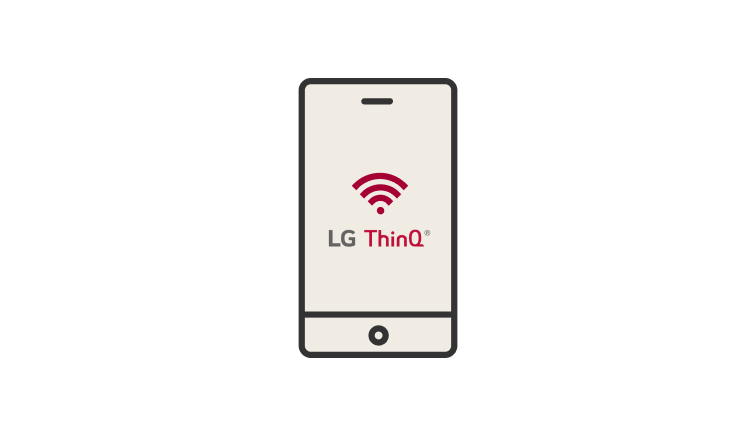 Um ícone do controle Wi-Fi da unidade interna da LG com ThinQ é mostrado como um smartphone com um símbolo de Wi-Fi para gerenciamento remoto.