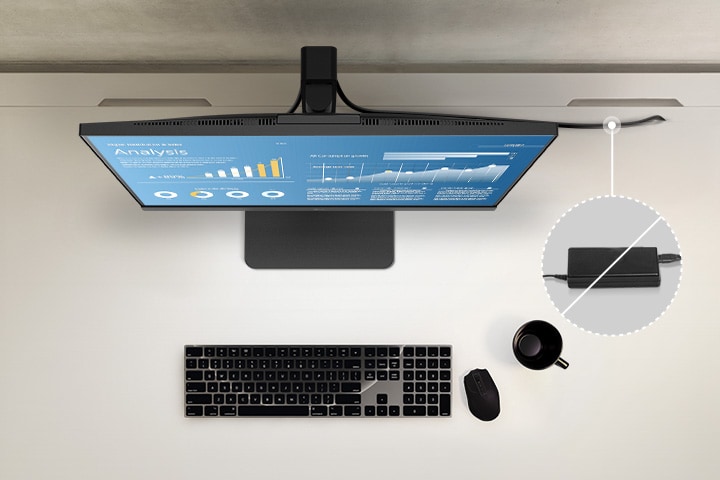 Top view showing the clean layout of the workstation by providing a built-in power source.