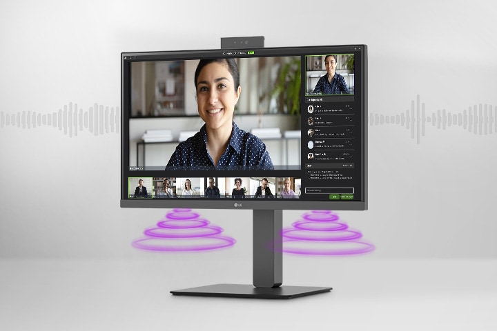 Side view showing video conference scene on the monitor.