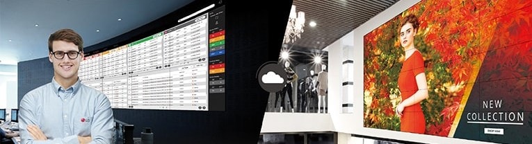 O funcionário da LG está monitorando remotamente o VL5PJ instalado em um local diferente, usando a solução de monitoramento baseada em nuvem da LG.