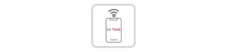 Há um telefone que mostra LG ThinQ na tela e há um sinal de Wi-Fi em cima dele.