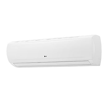 O LG Wall Mounted ARNU36GSVA4 tem um formato longo de paralelepípedo retangular e uma leve curva na parte inferior. Há uma saída de ar na parte inferior e uma grade na parte superior.