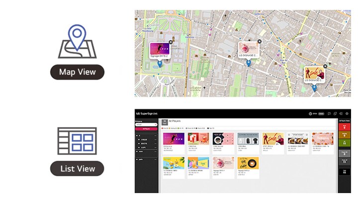 Durante o monitoramento, duas opções estão disponíveis: visualização de mapa e visualização de lista.