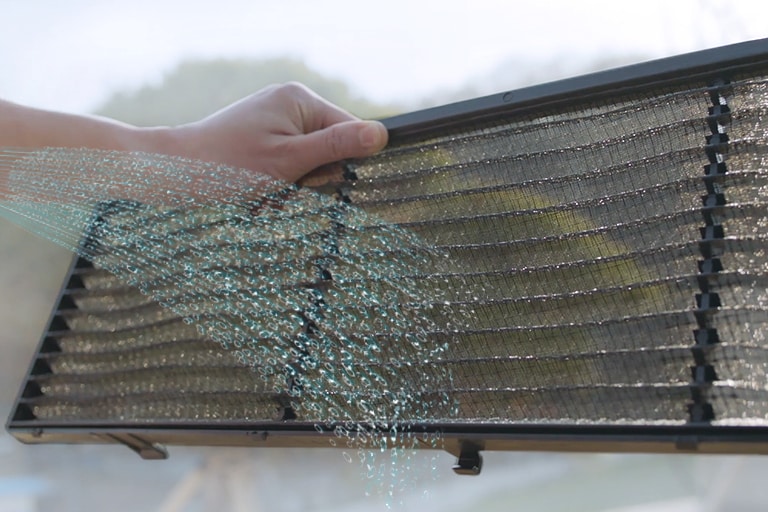 The filter is washed by water