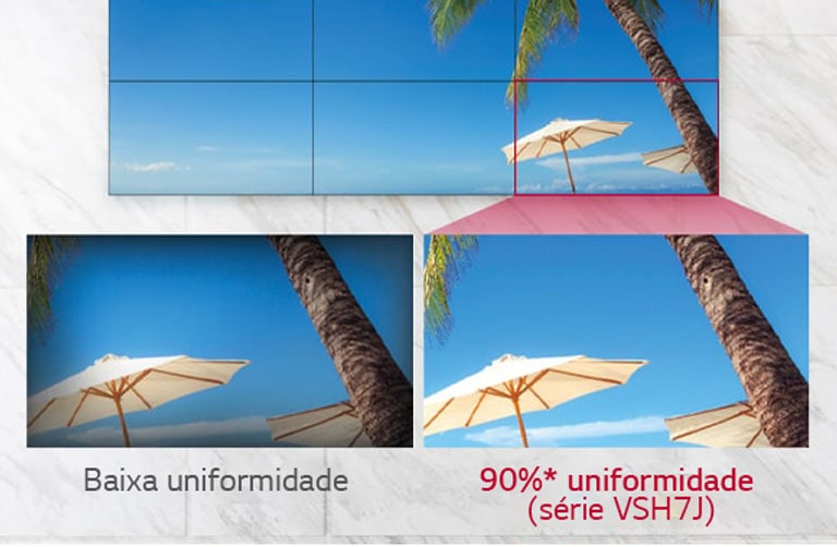 Low Uniformity Screen projects a darkening vignette on the corners of its bezel, whereas VSH7J series is able to display a balanced projection of colors.