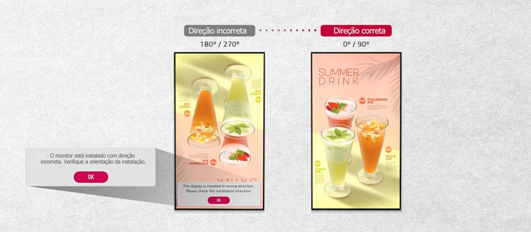 Através do sensor horizontal embarcado, o monitor pode ser reinstalado na direção correta se tiver sido incorretamente instalado.