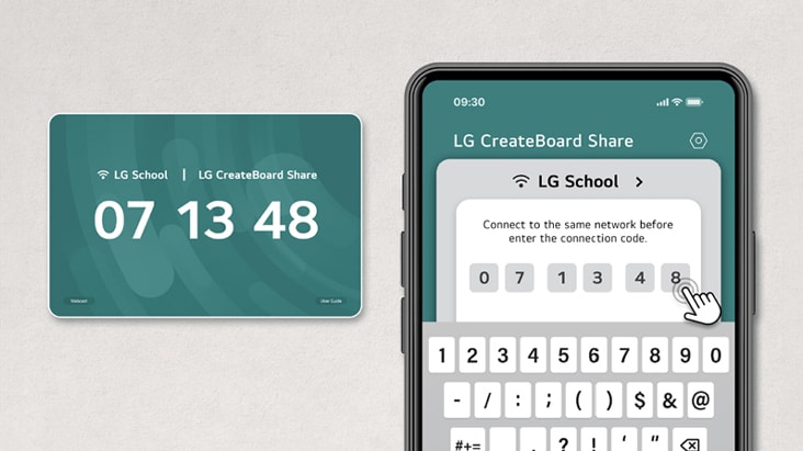 Os usuários podem acessar o LG CreateBoard Share, uma solução de compartilhamento de tela sem fio, simplesmente digitando um código de 6 dígitos.