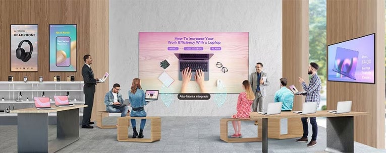 Visualización con audio integrado ideal para retail o demostraciones en tienda.