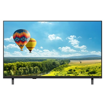 Vista frontal da LG Smart TV 4K UHD de 43'' 43NU85CB com imagem ilustrativa na tela