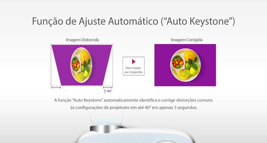Facilidade como auto-correção no tamanho da projeção, para que traga uma imagem perfeita sem cortes e distorções.