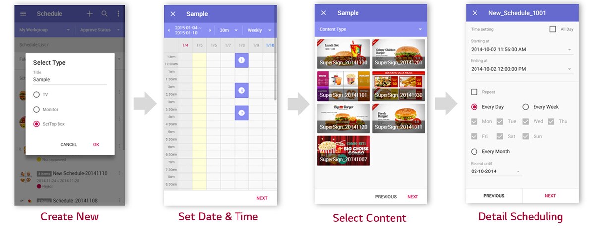 The screenshot of SuperSign M scheduling process