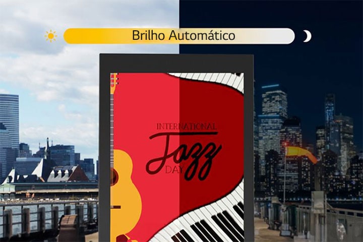 A tela 75XF3P pode ajustar automaticamente o seu brilho de acordo com a luz ambiente.