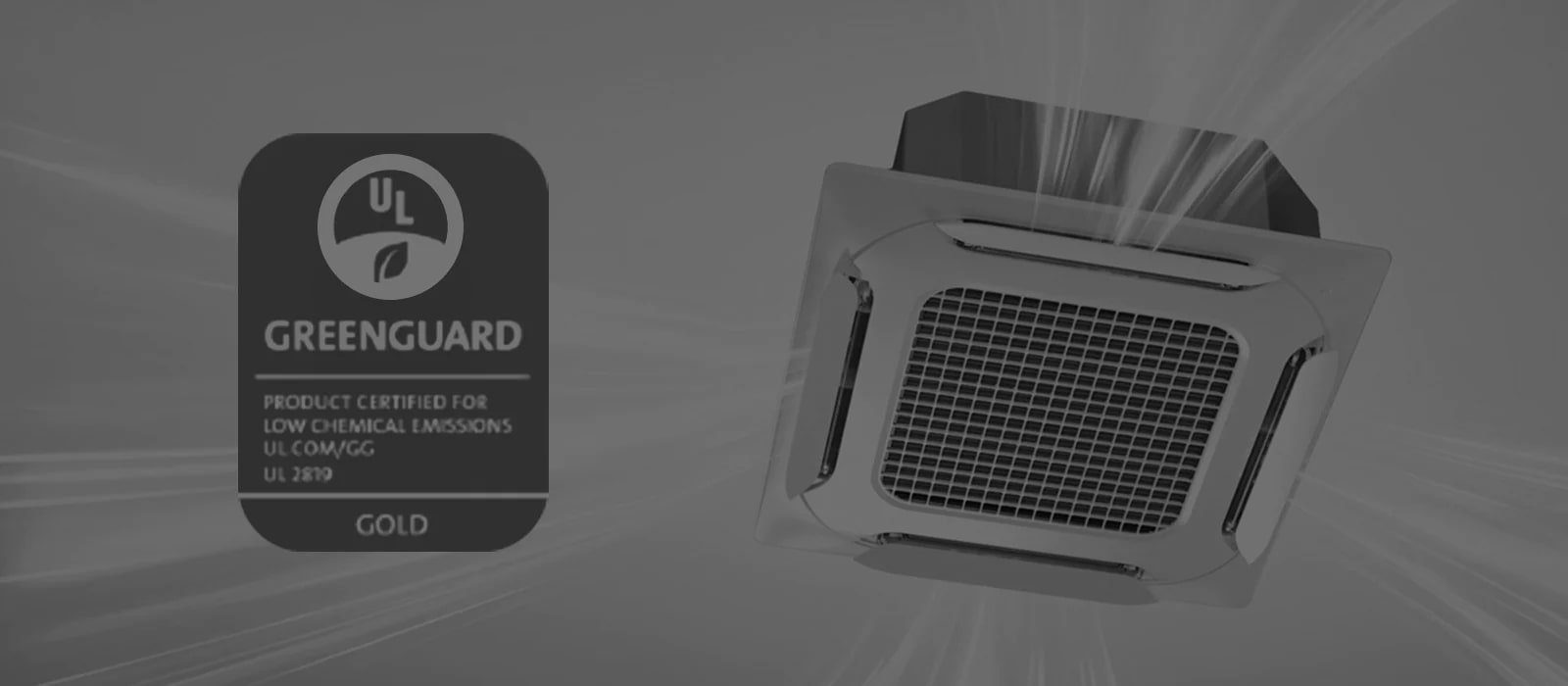 Image of a DUAL Vane Cassette and the certification logo of GREENGUARD Gold.