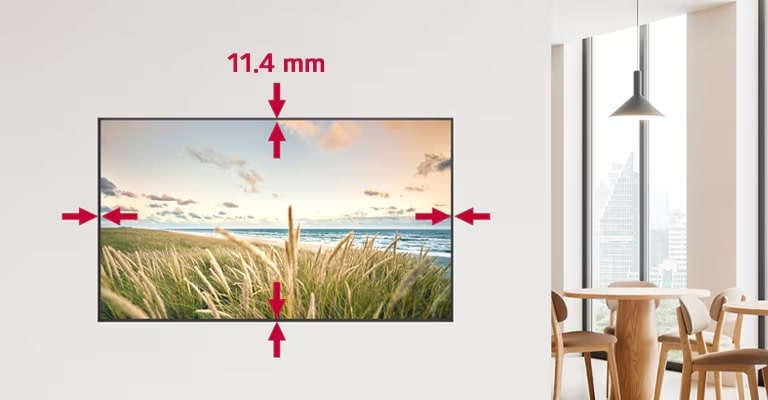 The UH5Q clearly shows its uniform 11.4 mm bezel thickness on all sides.