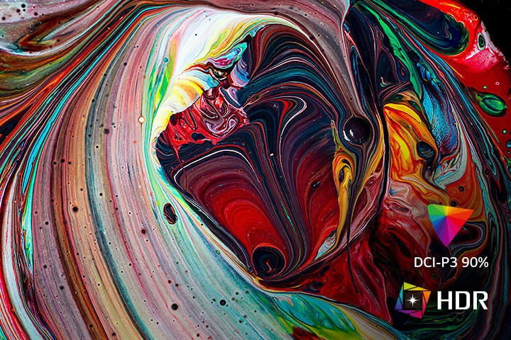 It showcases an astronaut and a colorful abstract image with vibrant 4K UHD colors.