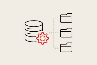 Database icon connected to folders, representing "Utilization of a Shared Data Base" for management and consistency.	