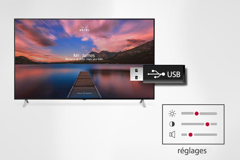 Une clé USB qui a cloné les réglages d’un téléviseur est utilisée pour configurer un autre téléviseur.
