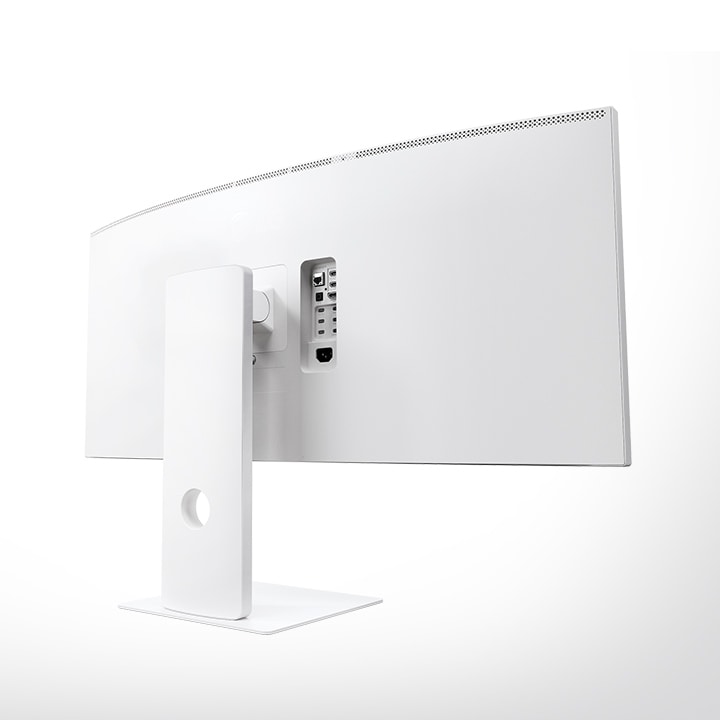 Vue arrière du moniteur UltraFine sur fond blanc.