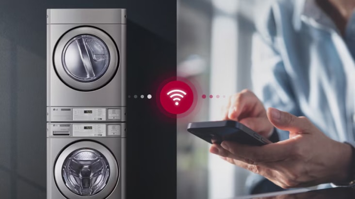 Sistema de lavandería comercial de LG con conectividad para teléfonos inteligentes para control inteligente y gestión del negocio