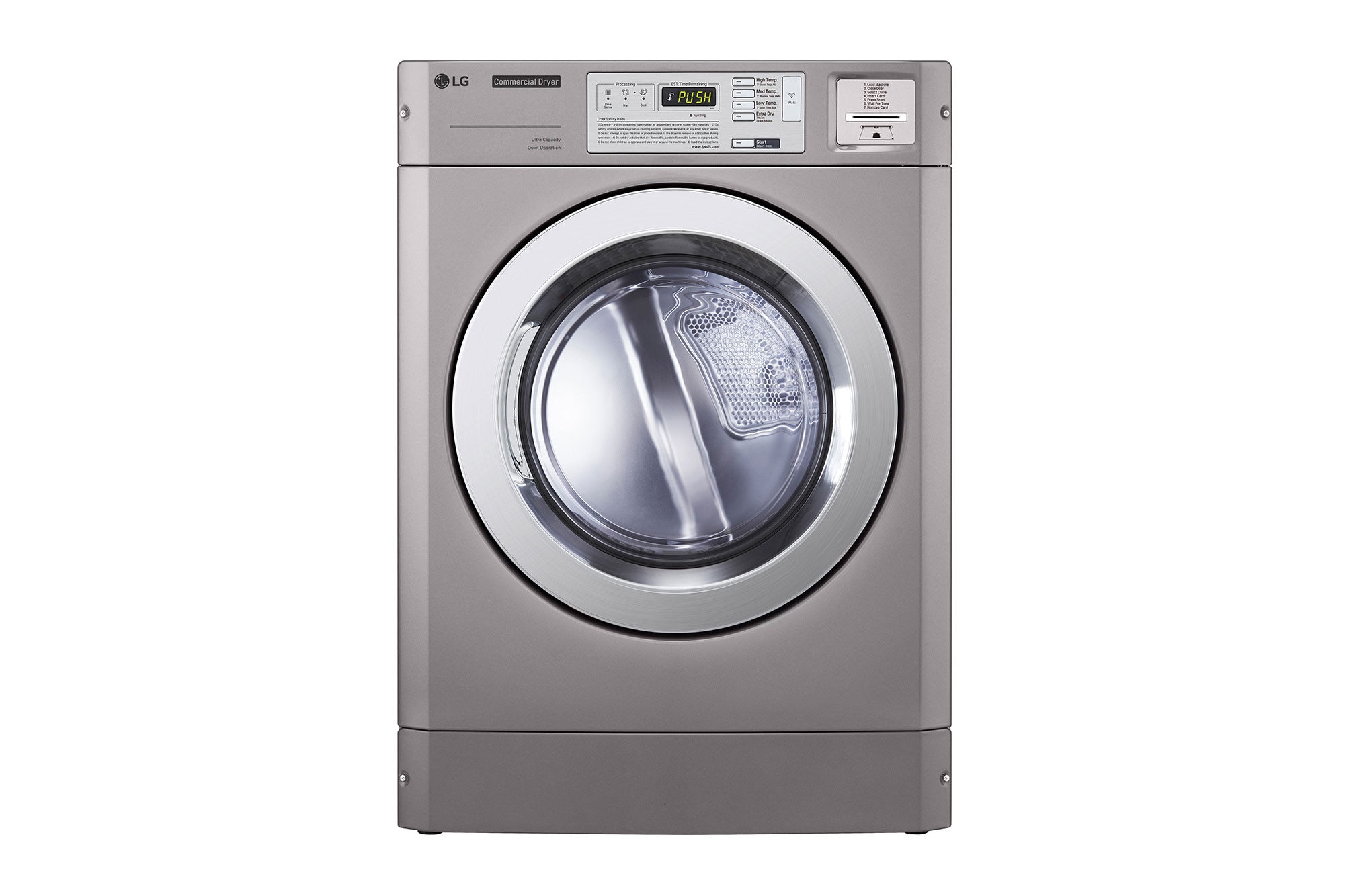 Secadora comercial LG de carga frontal en color plata