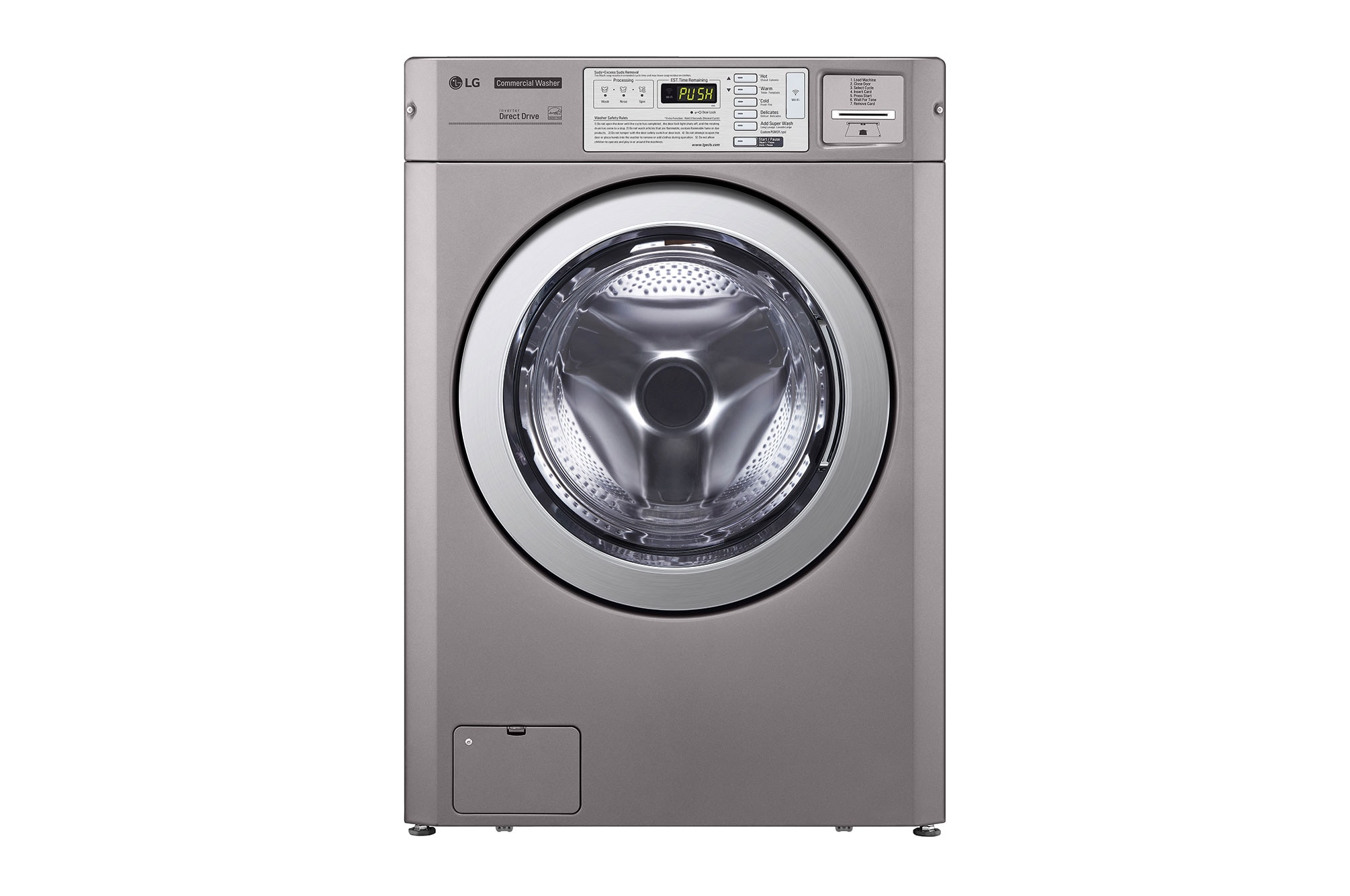 Lavadora comercial LG de carga frontal con sistema de pago