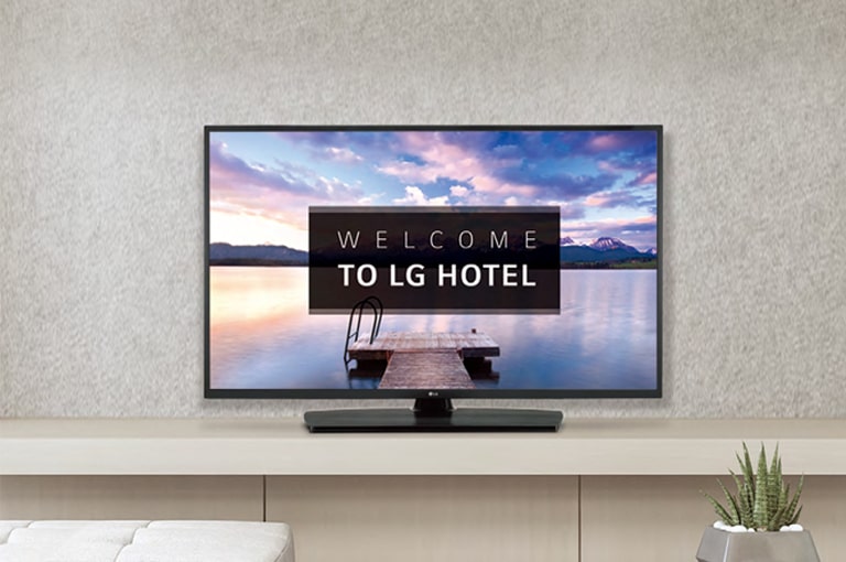 The LG Commercial TV is screening greeting messages with images.