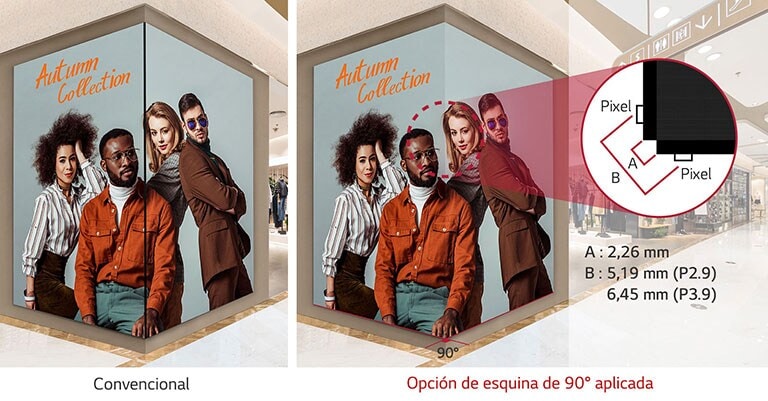 Diseño de esquina a 90° disponible