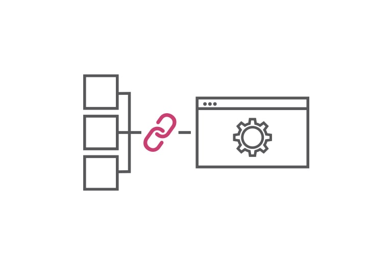 LG SuperSign CMS permite a los usuarios importar contenido creado externamente, como videos de la web o transmisiones en tiempo real, una función que se representa en la imagen mediante íconos simples.