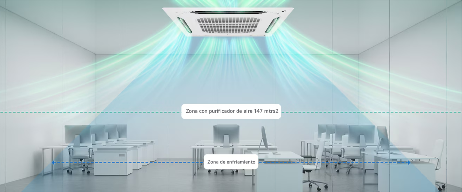 Espacio bastante grande con computadores con el aire acondicionado LG