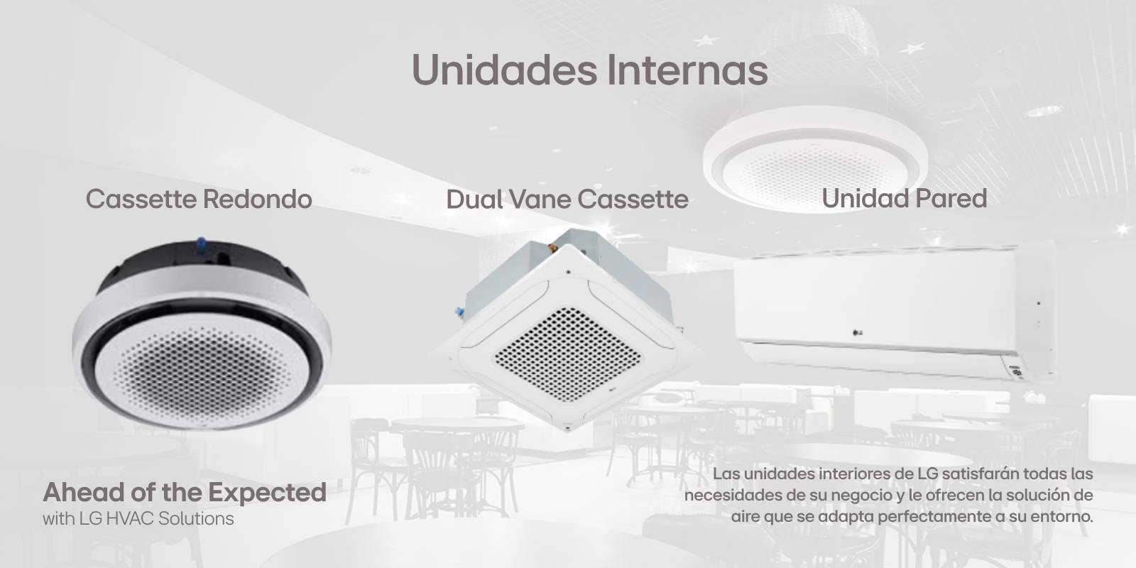 Unidades internas de Aire Acondicionado: Cassette Redondo, Dual Vane Cassette y Unidad Pared