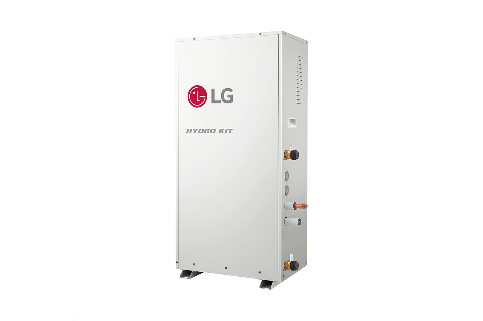 LG Hydro Kit ARNH04GK3A4 tiene una forma de paralelepípedo rectangular largo y cuenta con varias entradas en su lateral.