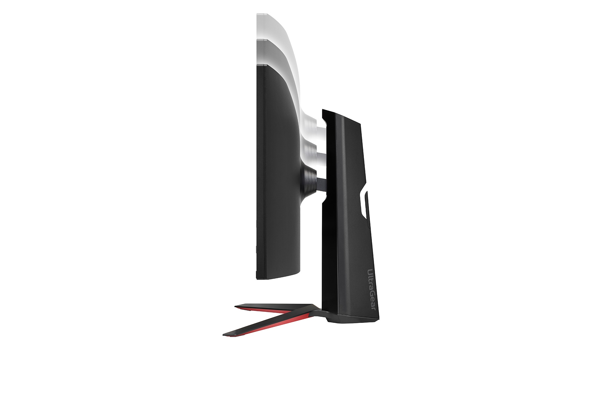 side view of the monitor moving downwards for height adjustment
