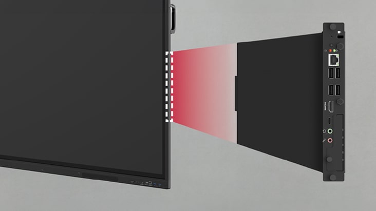 Ranura OPS integrada para instalar PC sin necesidad de torre externa.