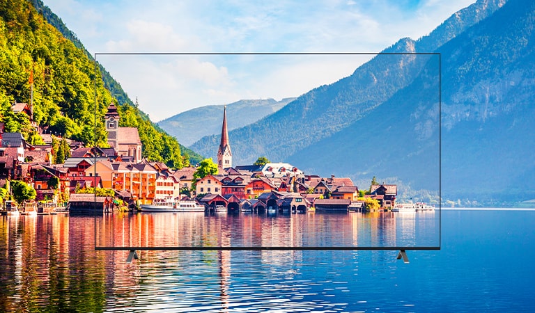 El paisaje que aparece en la pantalla de la televisión se representa vívidamente, como si fuera real.