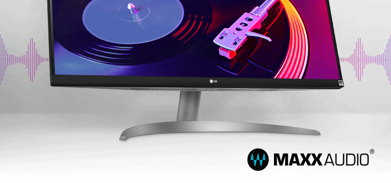 Pantalla con bisel delgado en tres lados y parlantes estéreo de 7 W con MaxxAudio® para una experiencia inmersiva.