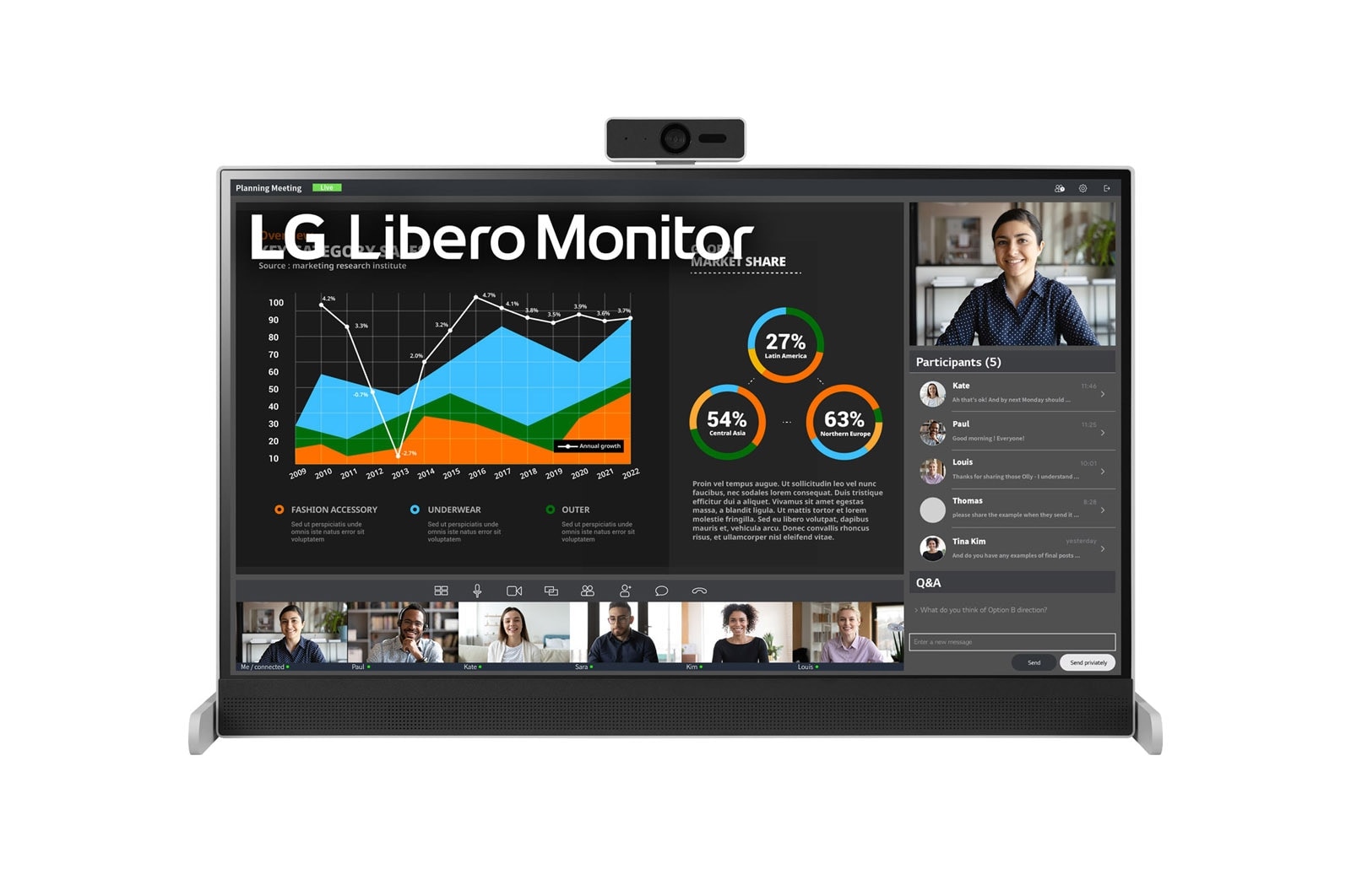 LG Monitor Libero QHD de 27 pulgadas con Cámara Web Full HD Desmontable, 27BQ70QC-S