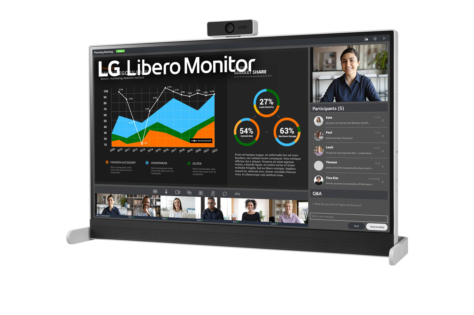 LG Monitor Libero QHD de 27 pulgadas con Cámara Web Full HD Desmontable, 27BQ70QC-S