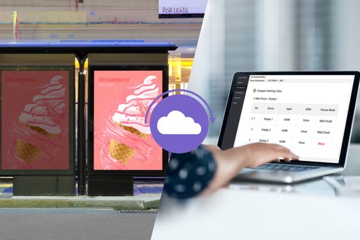 Ein Beispielbild zeigt, wie die Vergleichsfunktion innerhalb der LG ConnectedCare-Lösung funktioniert.