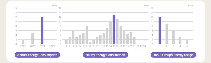 Jährlicher Energieverbrauch, stündlicher Energieverbrauch, Top-5-Gruppenenergieverbrauch