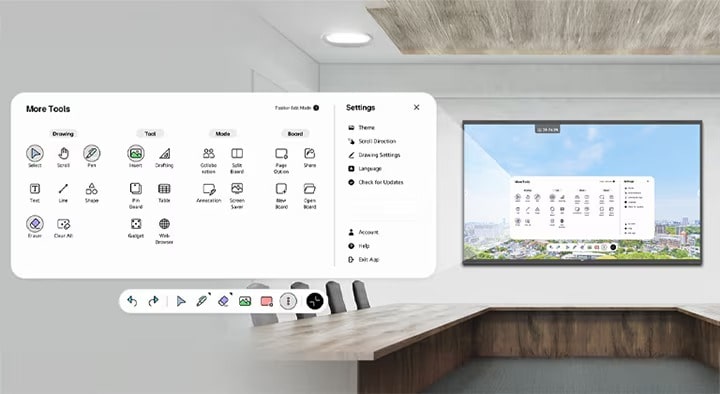 Eine Nahansicht des Werkzeugmenülayouts von LG CreateBoard Lab, die sein intuitives Design hervorhebt.