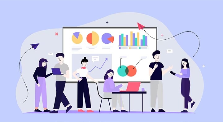 Mehrere Benutzer, die mit LG CreateBoard Lab auf ihren Geräten in einer gemeinsamen Szene interagieren.