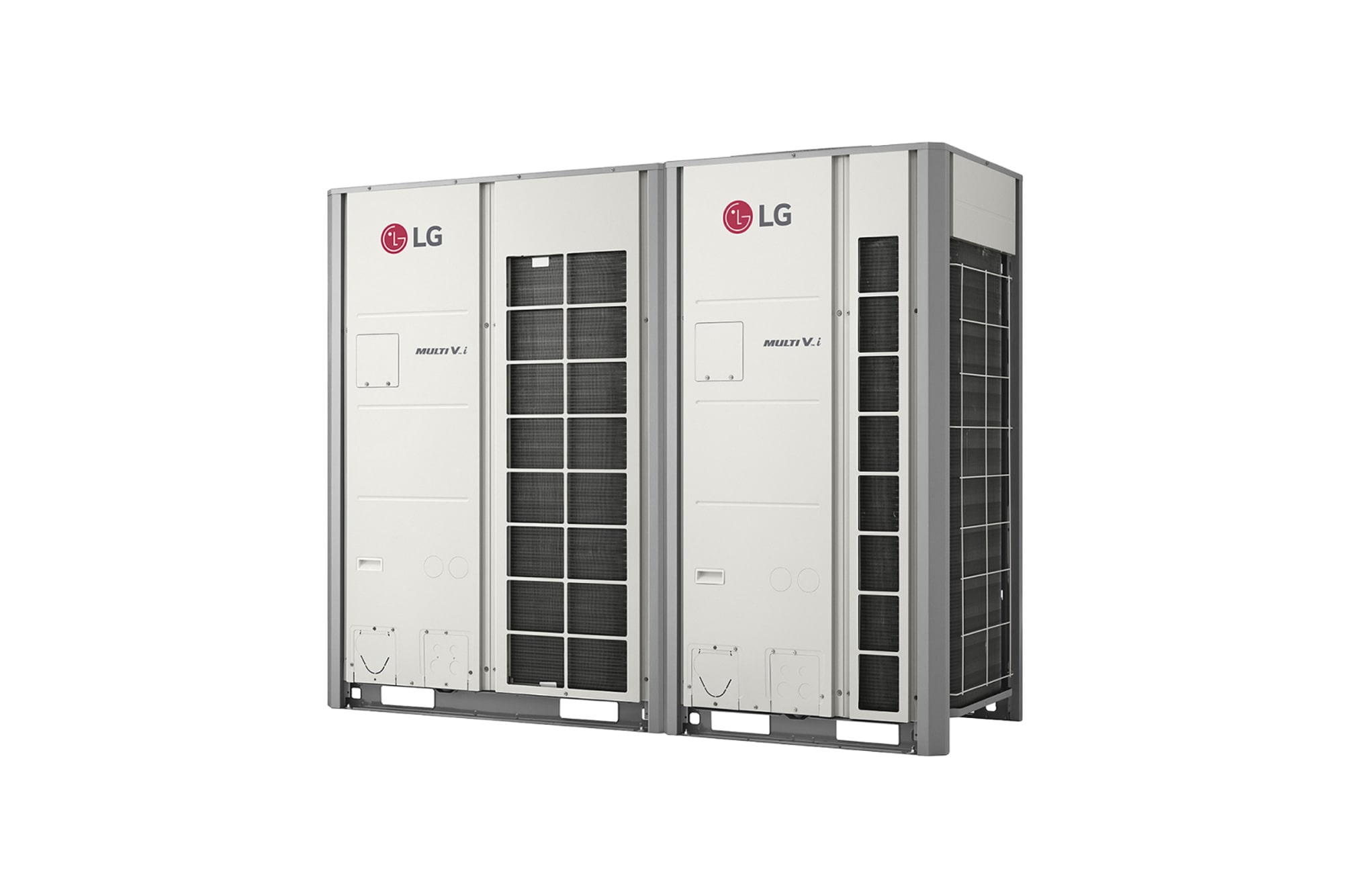 LG MULTI V i ZRUM260LTE6 Außengerät, 26HP. Two units with 2x1 square-shaped ducts and 1x1 quadratische Kanäle auf der rechten Seite der Vorderseite sowie auf jeder Seite des Geräts.