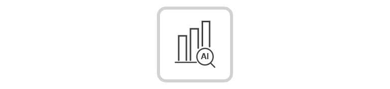A bar graph with three rectagulars getting higher and a magnifier engraved with the word AI.