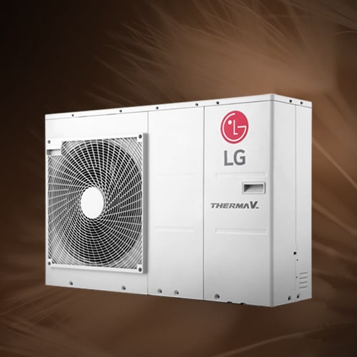 LG Luft-Wasser-Wärmepumpen Modell, stehend.