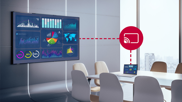 Dieses Bild veranschaulicht die genaue Spiegelung der Inhalte eines Laptops auf eine Anzeige.