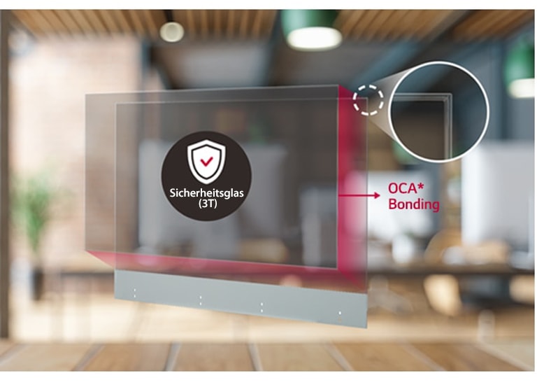 Auf dem transparenten OLED-Bildschirm ist ein dünnes und transparentes gehärtetes Glas angebracht.