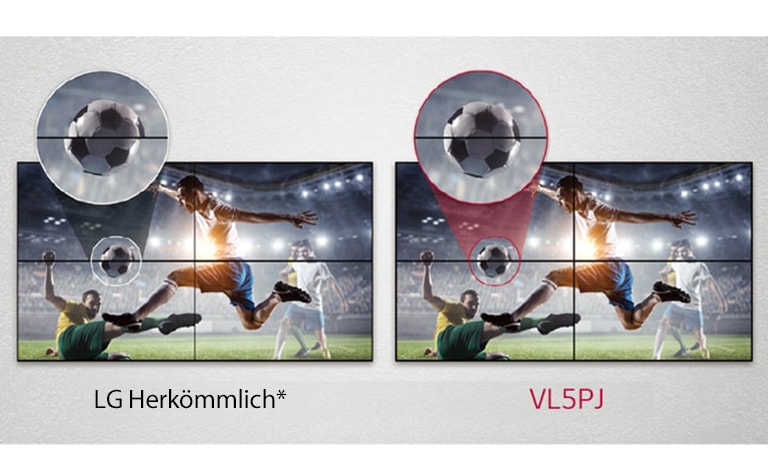 VL5PJ besteht aus weniger Bildlücken zwischen den gekachelten Bildschirmen im Vergleich zum herkömmlichen LG-Produkt. Dies verbessert das Betrachtungserlebnis, da beim Anzeigen der Inhalte visuelle Störfaktoren durch die Lücken minimiert werden.