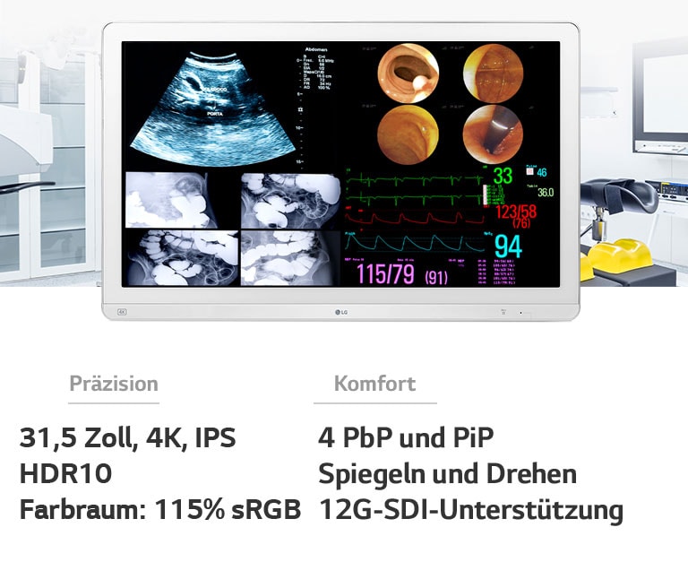 "Präzision: 31,5 Zoll, 4K, IPS/HDR10/Farbraum: 115 % sRGB,  Komfort: 4 PbP und PiP/Spiegeln und Drehen/12G-SDI-Unterstützung"